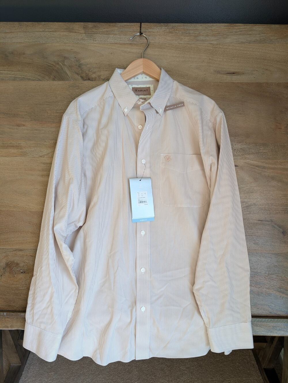 Ariat WF Grasen Shirt Men M Brown Stripe Winkle Free Long Sleeve Button Down NWT